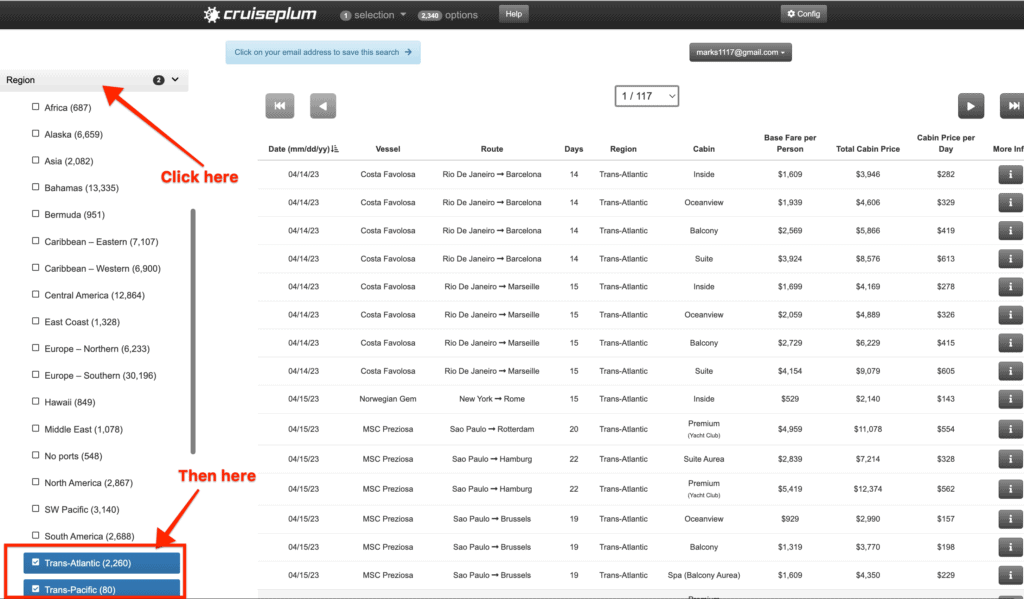 finding repositioning cruises on CruisePlum