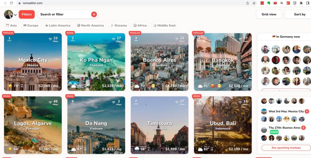 Nomadlist search to help you decide where to go next