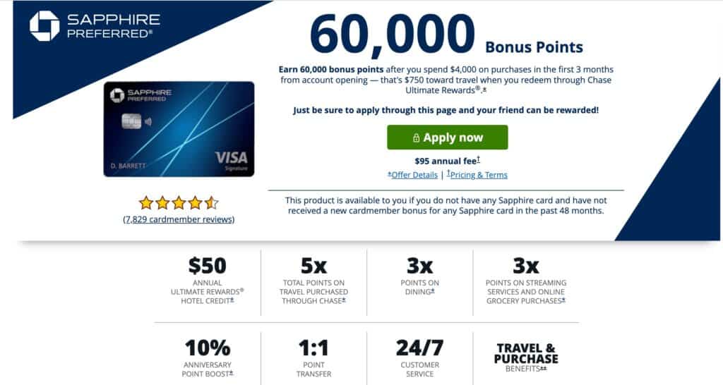 Chase Sapphire Preferred card for travel rewards