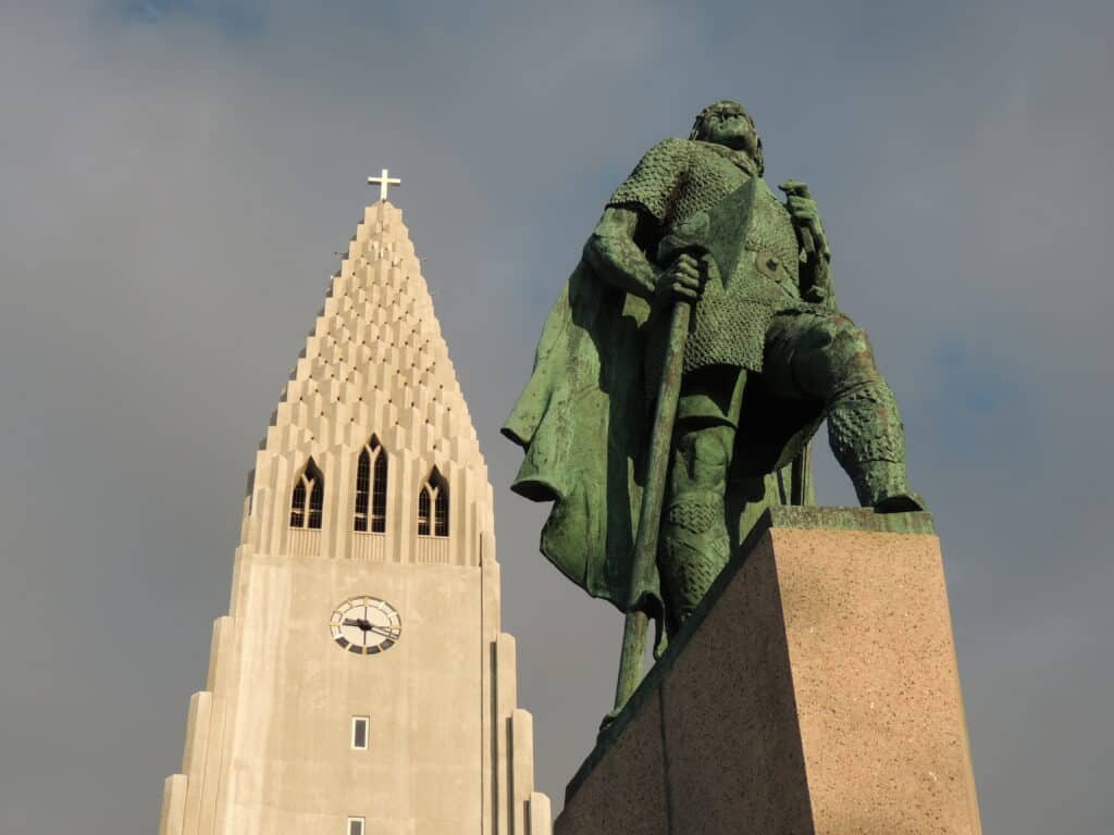 Leif Eriksson and Hallgrimskirkja Reykjavik