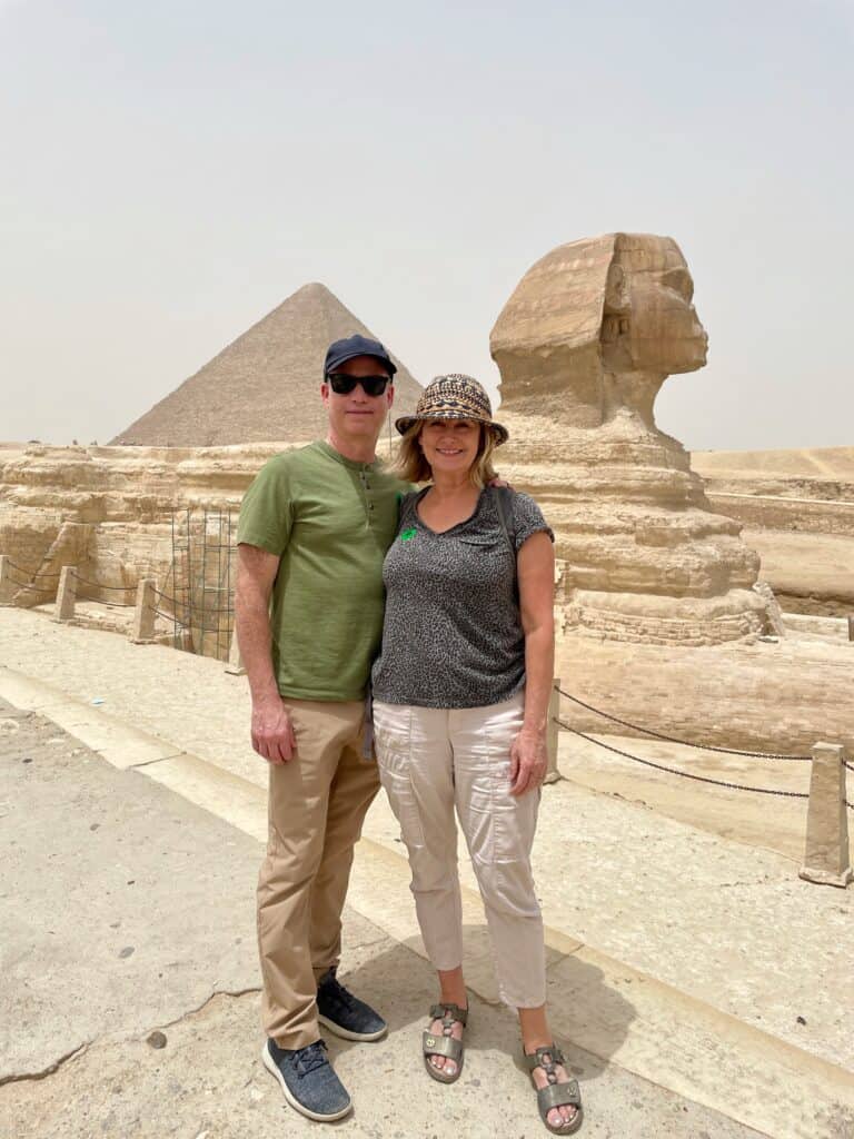 in front of the Sphinx in Egypt