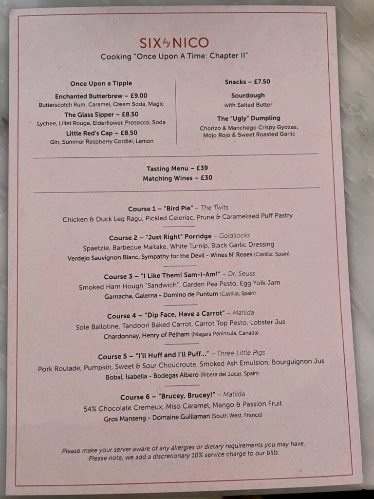 Six by Nico menu - themed dining in the UK and Ireland