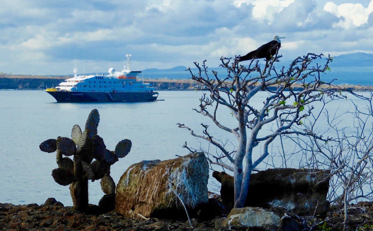 Choosing a cruise - Silversea Silver Galápagos expedition ship waits off the coast of Seymour Island in the Galápagos