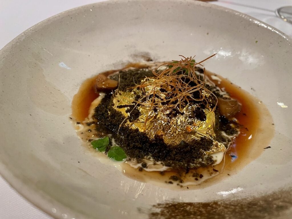 The garden of the goose that laid the golden eggs, egg, crunchy bread and mushrooms at Belcanto in Lisbon