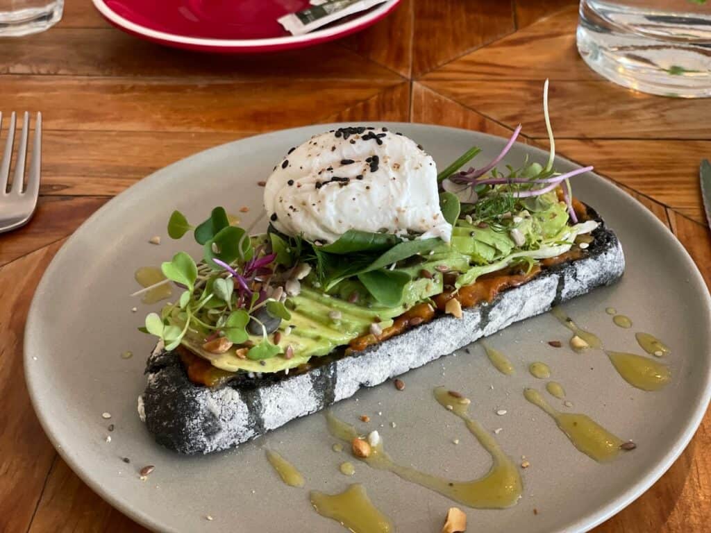 Avocado toast with poached egg at Seagull Method in Lisbon.