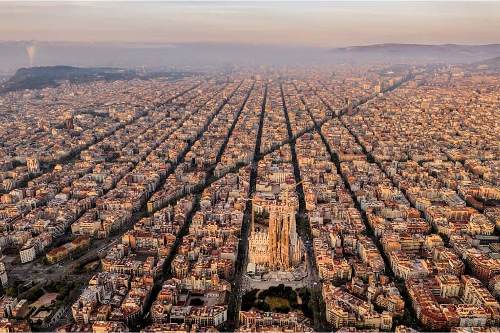 Aerial view of Barcelona's Eixample neighborhood