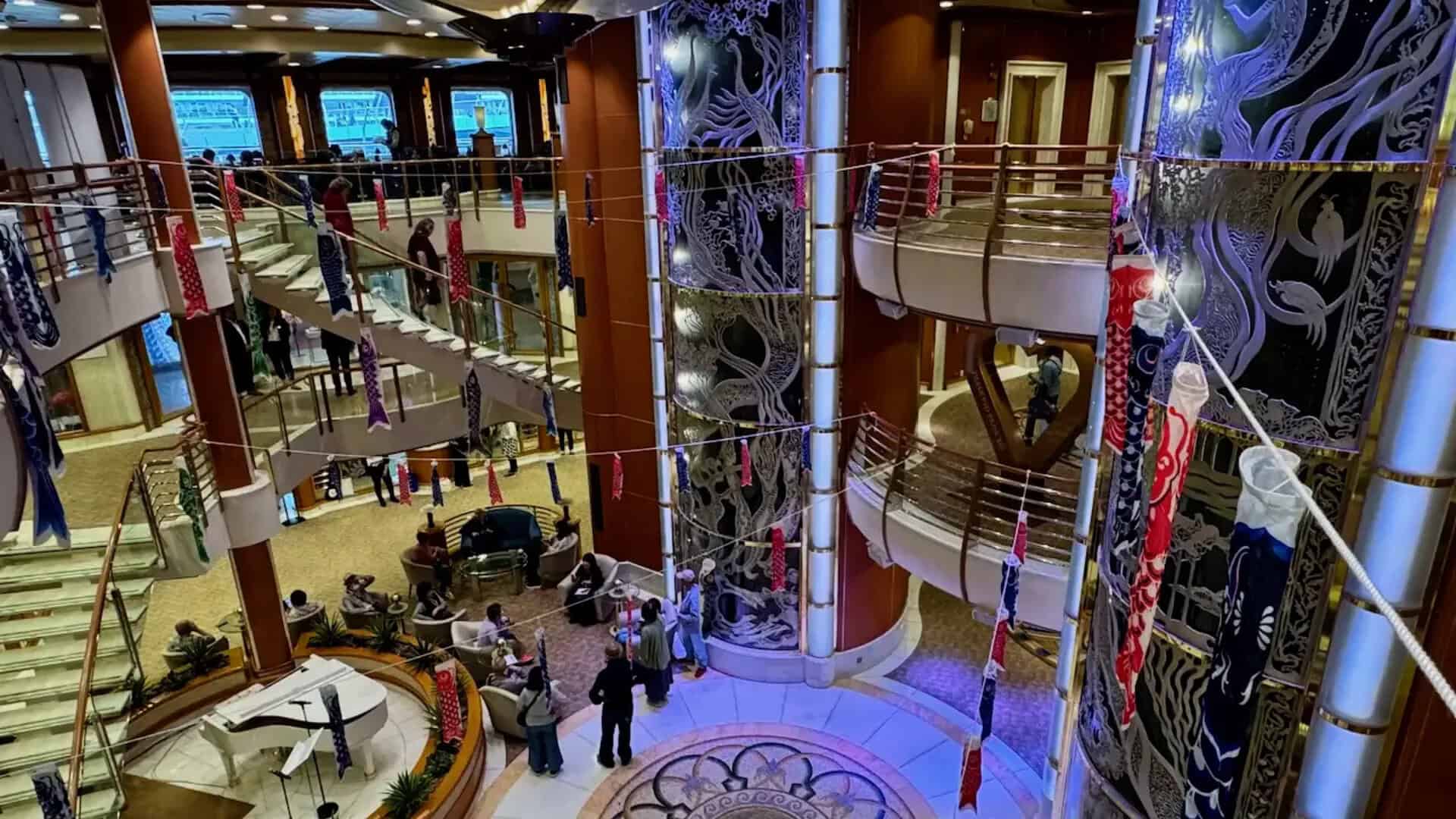 Crowded deck area on Diamond Princess during Golden Week