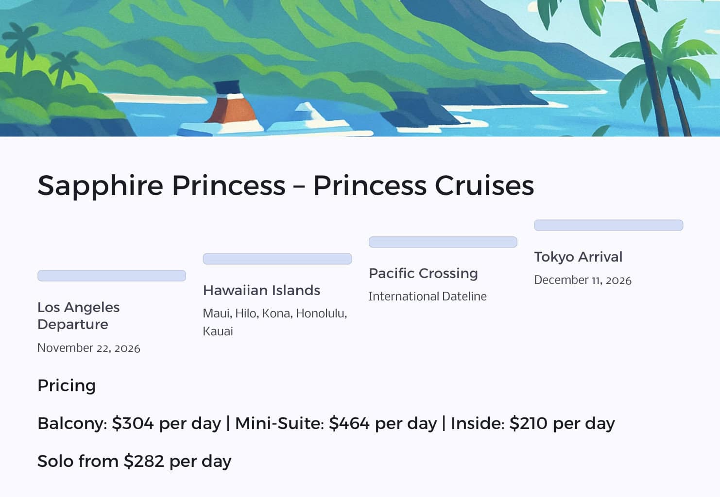 Hawaiian Islands cruise stops during transpacific repositioning