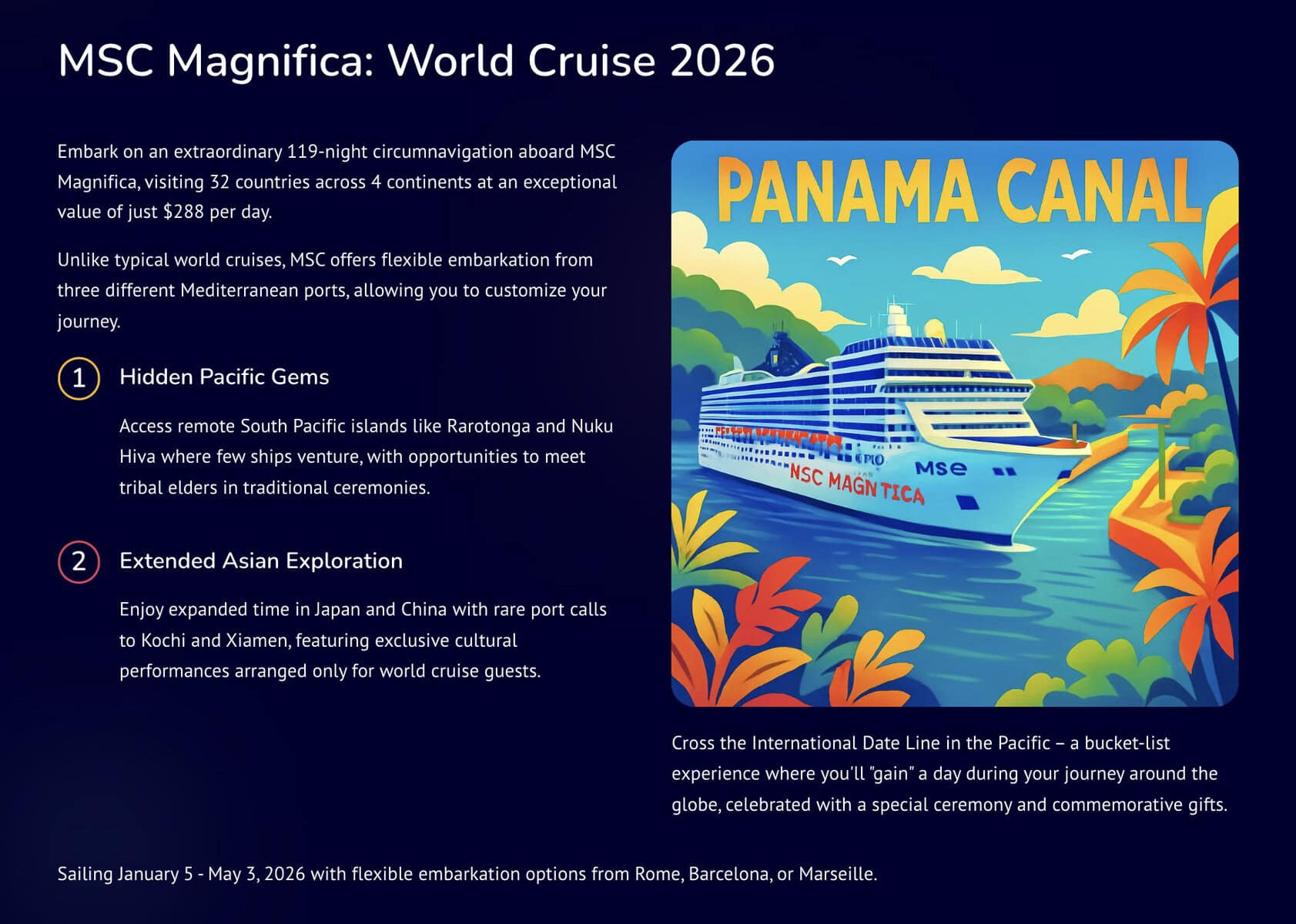 MSC Magnifica World Cruise 2026 - 119 nights