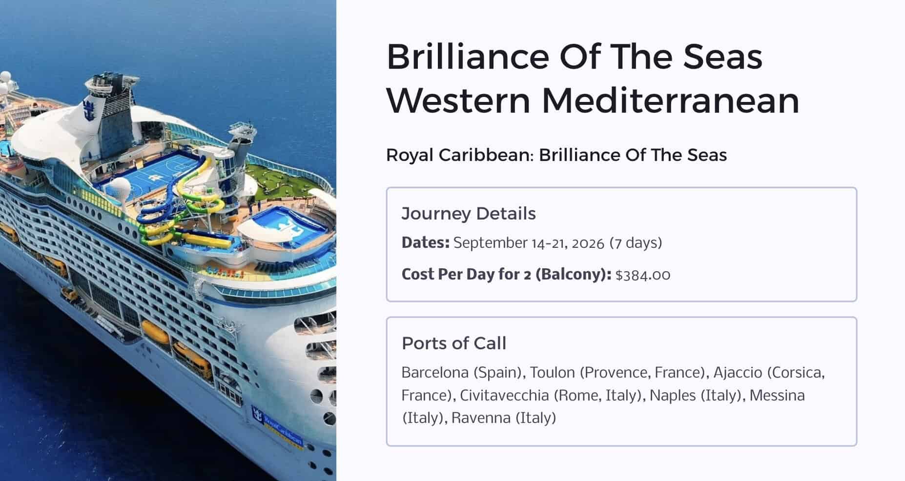 Brilliance of the Seas Western Mediterranean cruise 2026