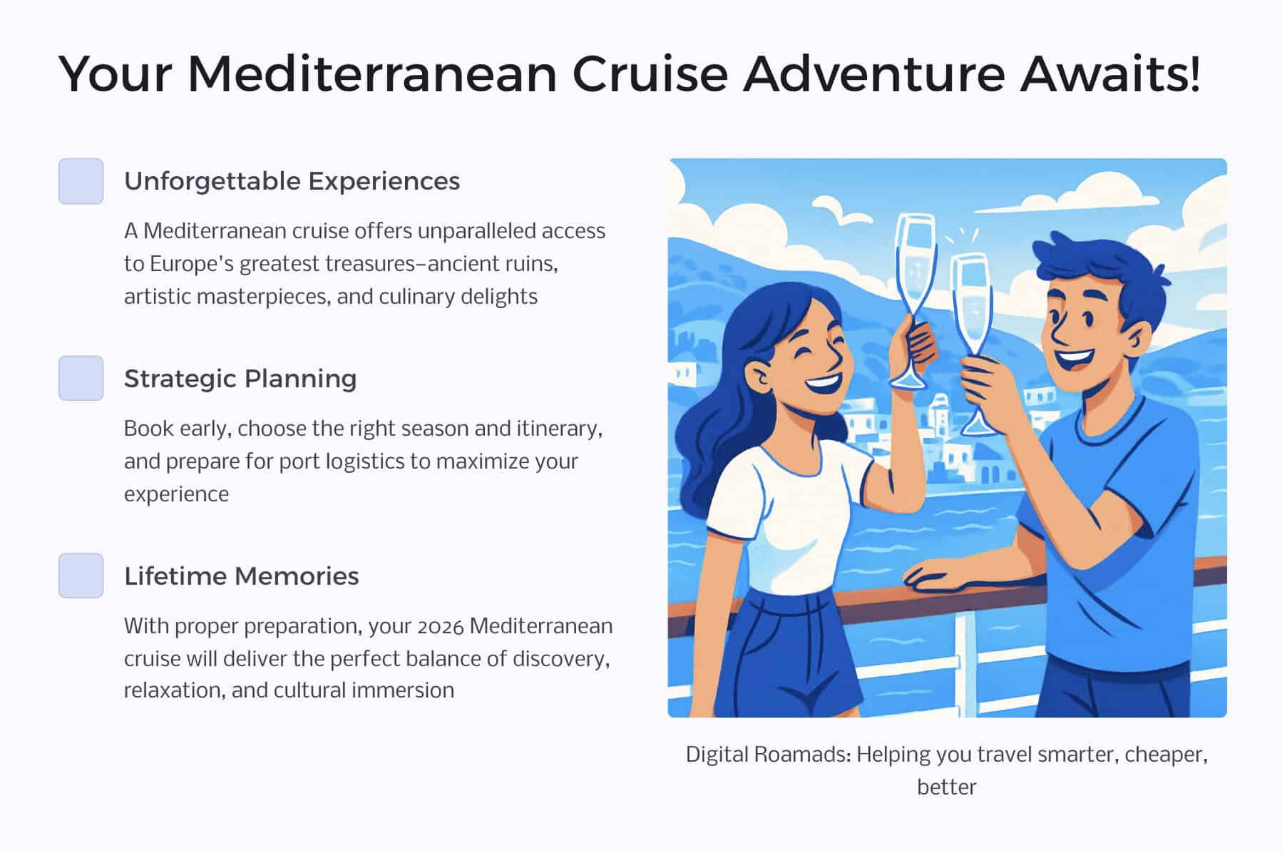 A couple toasts with champagne on their marvelous Mediterranean cruise