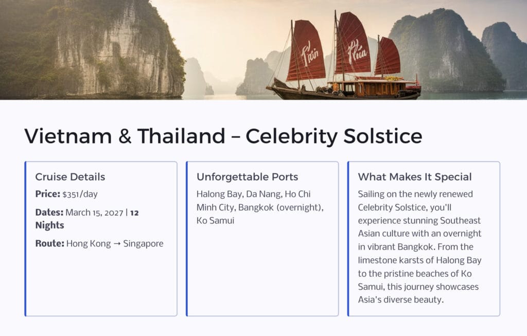 Vietnam & Thailand – Celebrity Solstice March 2027 cruise