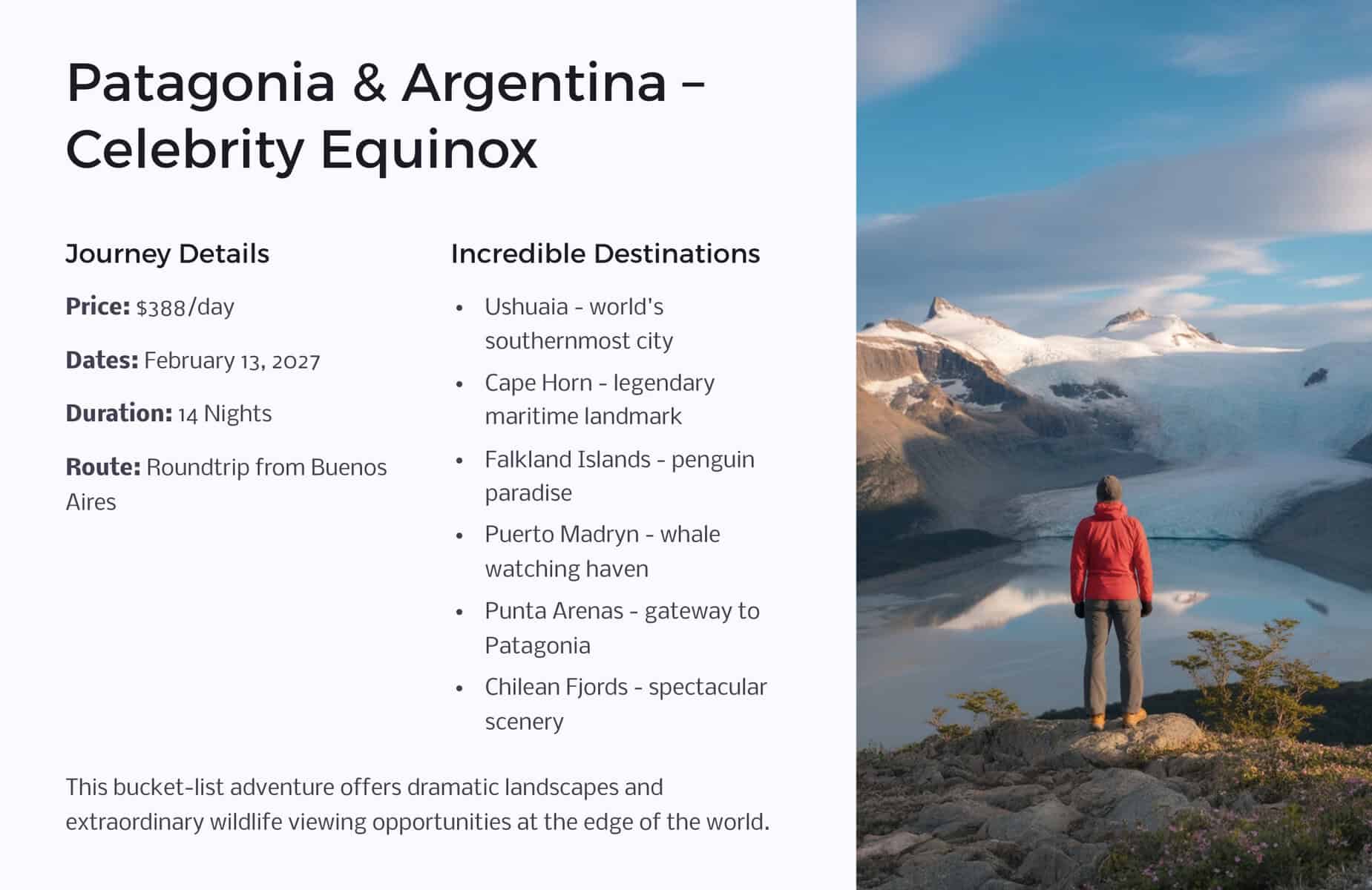 Patagonia & Argentina – Celebrity Equinox Feb 2027 cruise