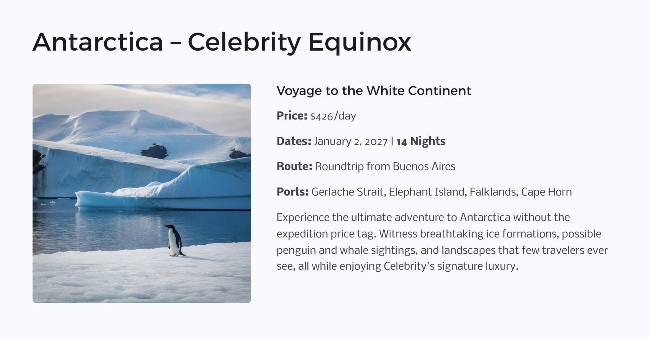 Antarctica – Celebrity Equinox Jan 2027 cruise