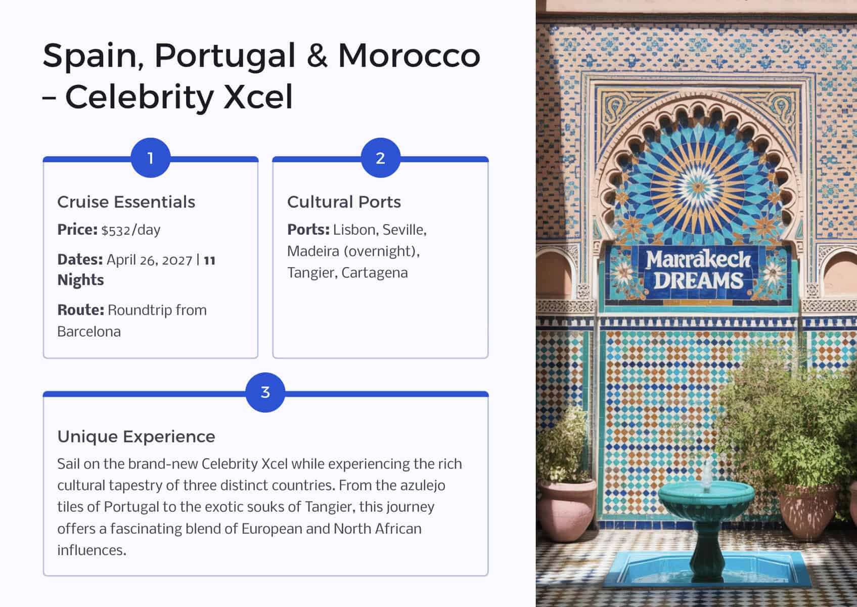 Spain, Portugal & Morocco – Celebrity Xcel Apr 2027 cruise