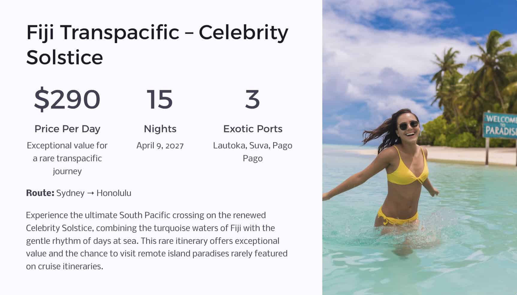 Fiji Transpacific – Celebrity Solstice cruise April 2027
