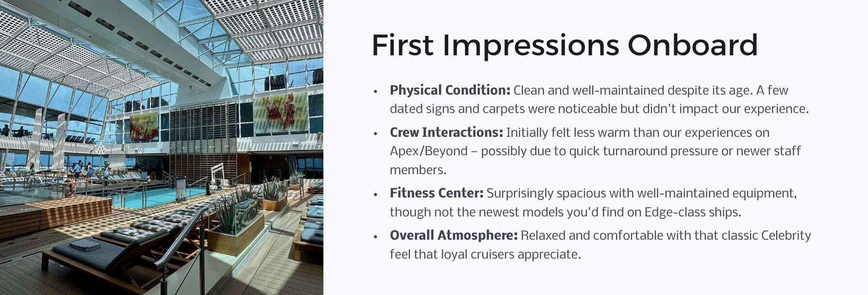 Our first impressions onboard the Celebrity Reflection