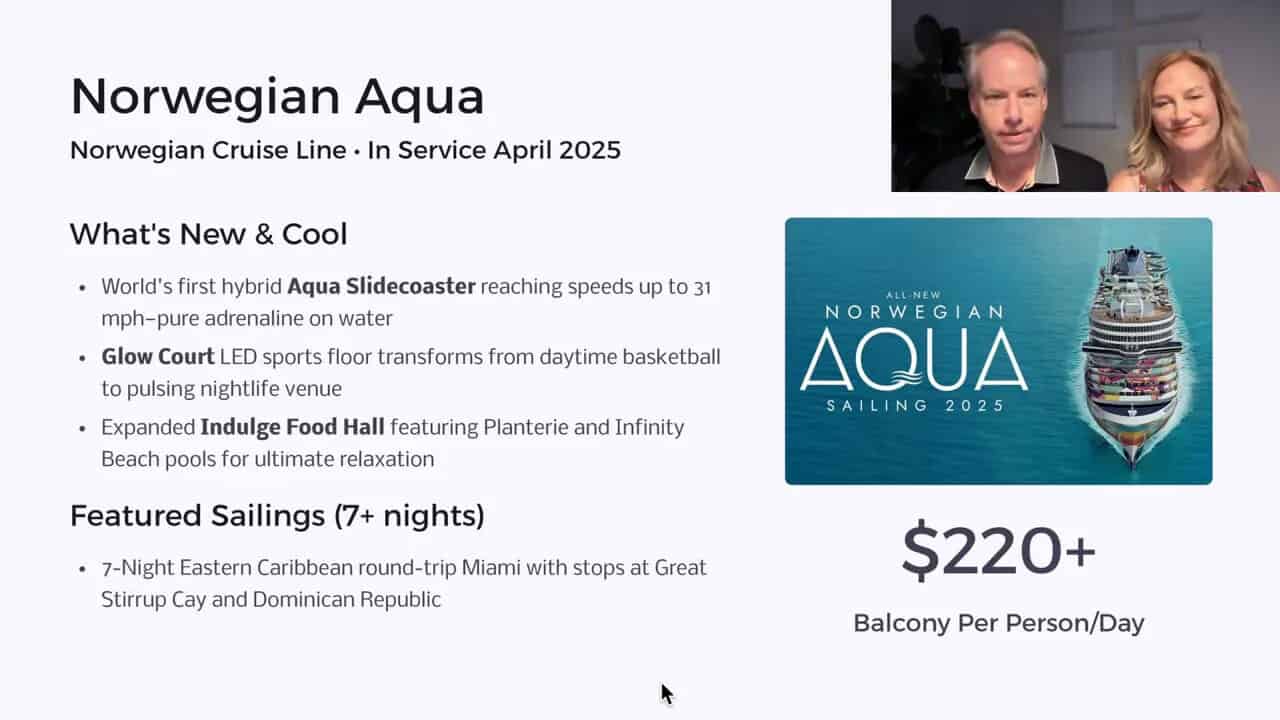 Norwegian Aqua exterior and onboard attractions