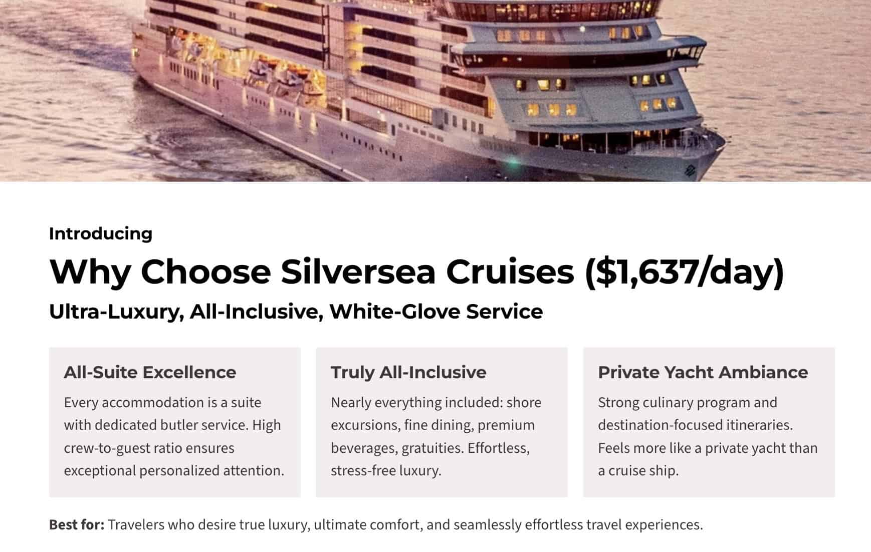 Why choose Silversea Cruises - Ultra-luxury, all-inclusive, white glove service
