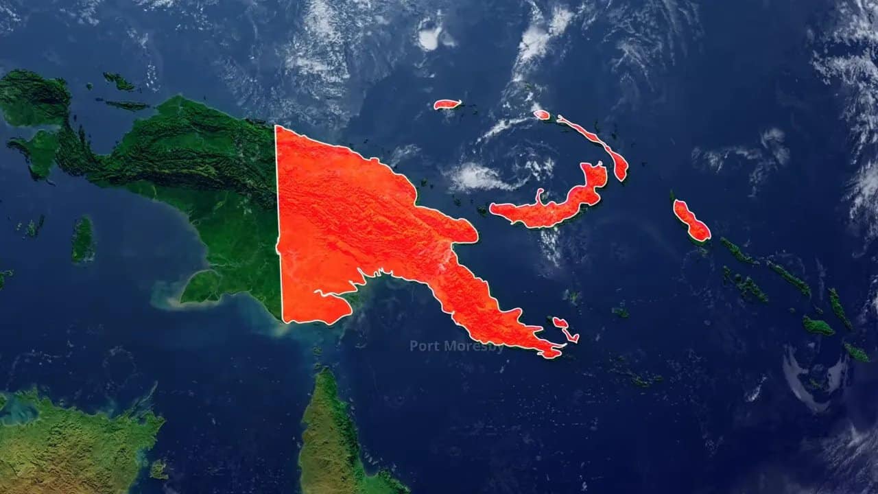 World map highlighting Papua New Guinea in the Pacific