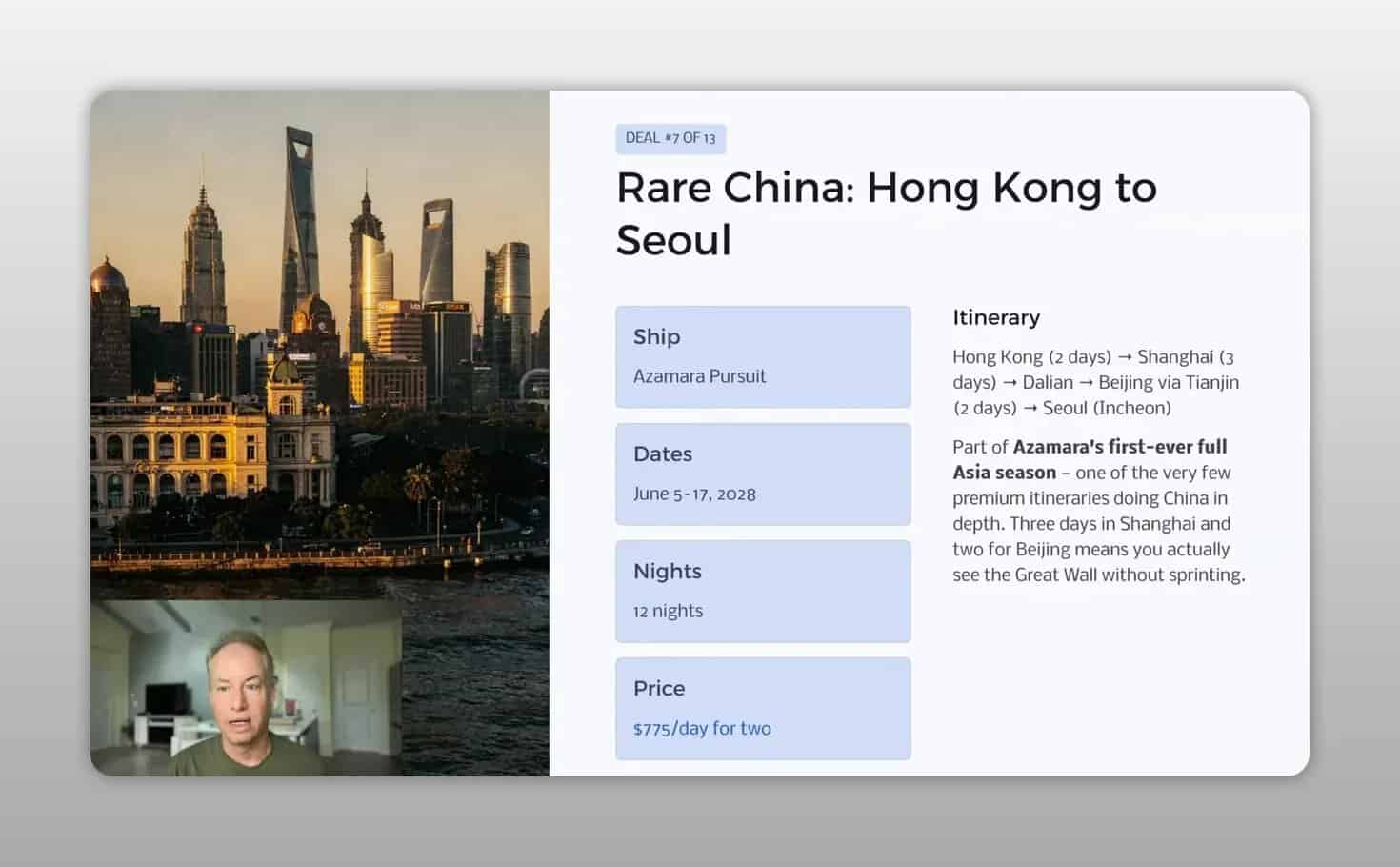 China intensive Hong Kong to Seoul itinerary slide beside Shanghai skyline
